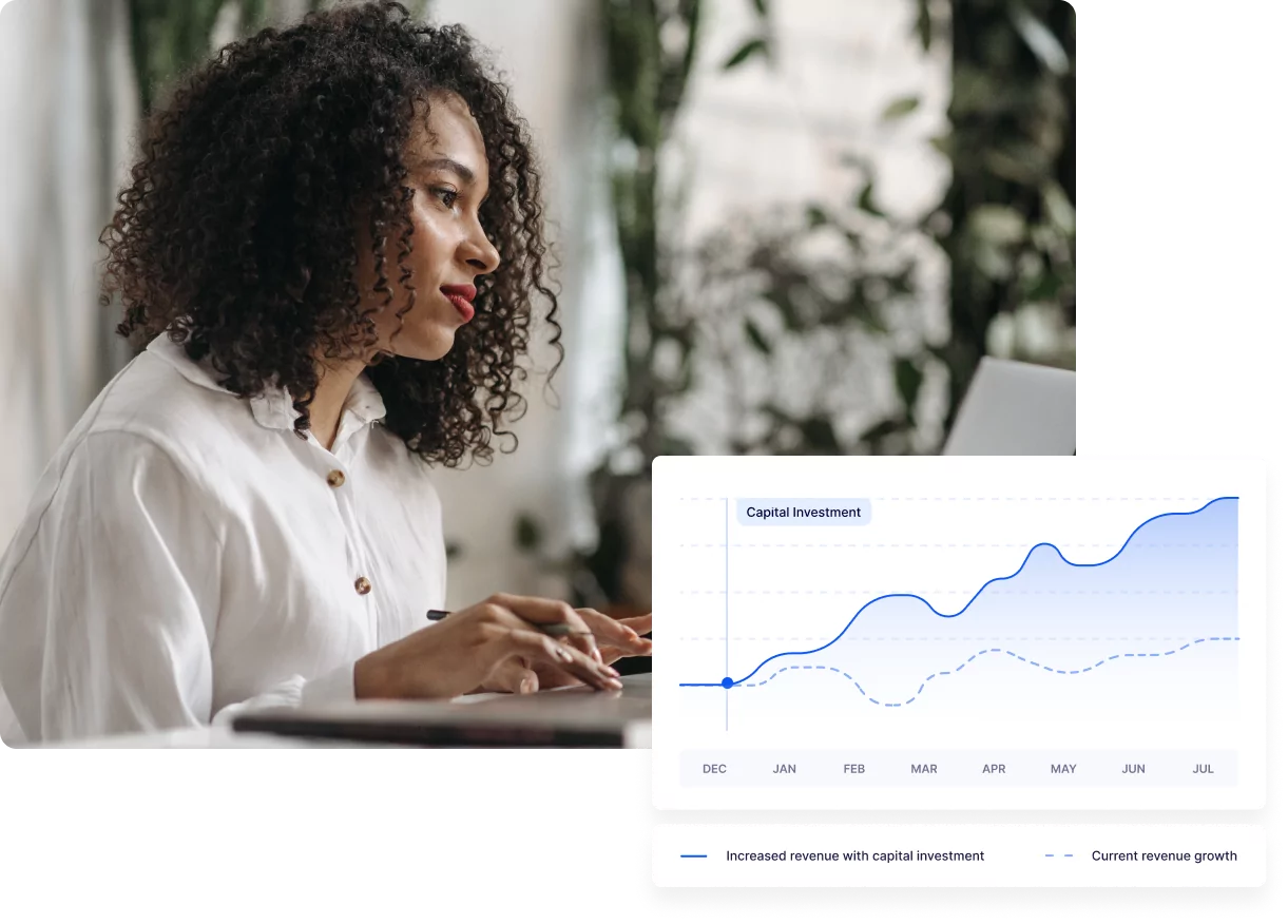 Women exploring the capital investment graph