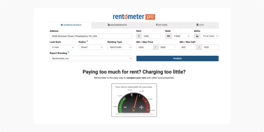 Online rent estimate tool