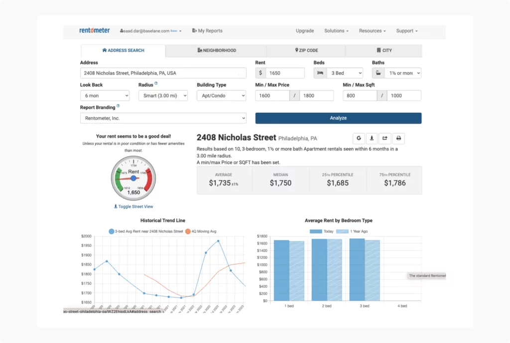 Online rent estimate tool