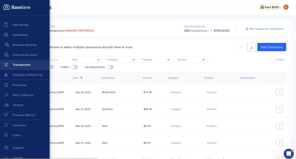 Baselane Transaction Ledger