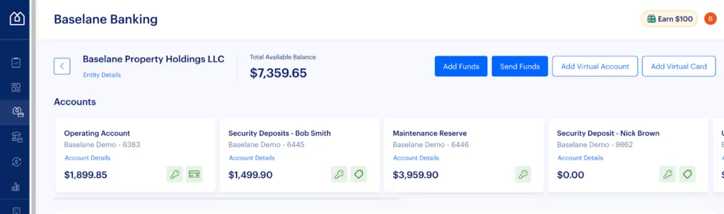 Baselane Banking dashboard