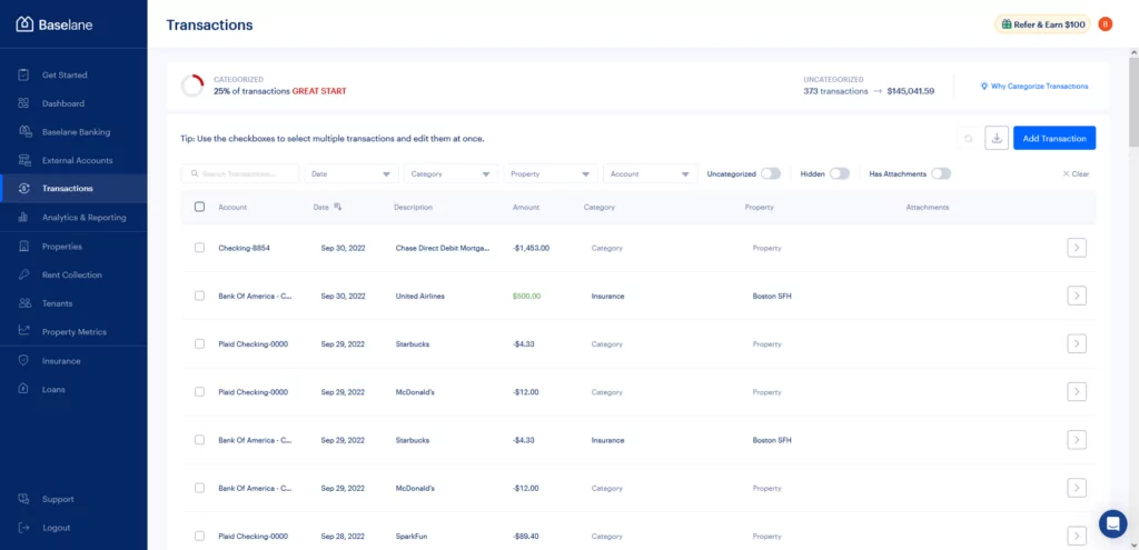 expense tracking and reporting with Baselane