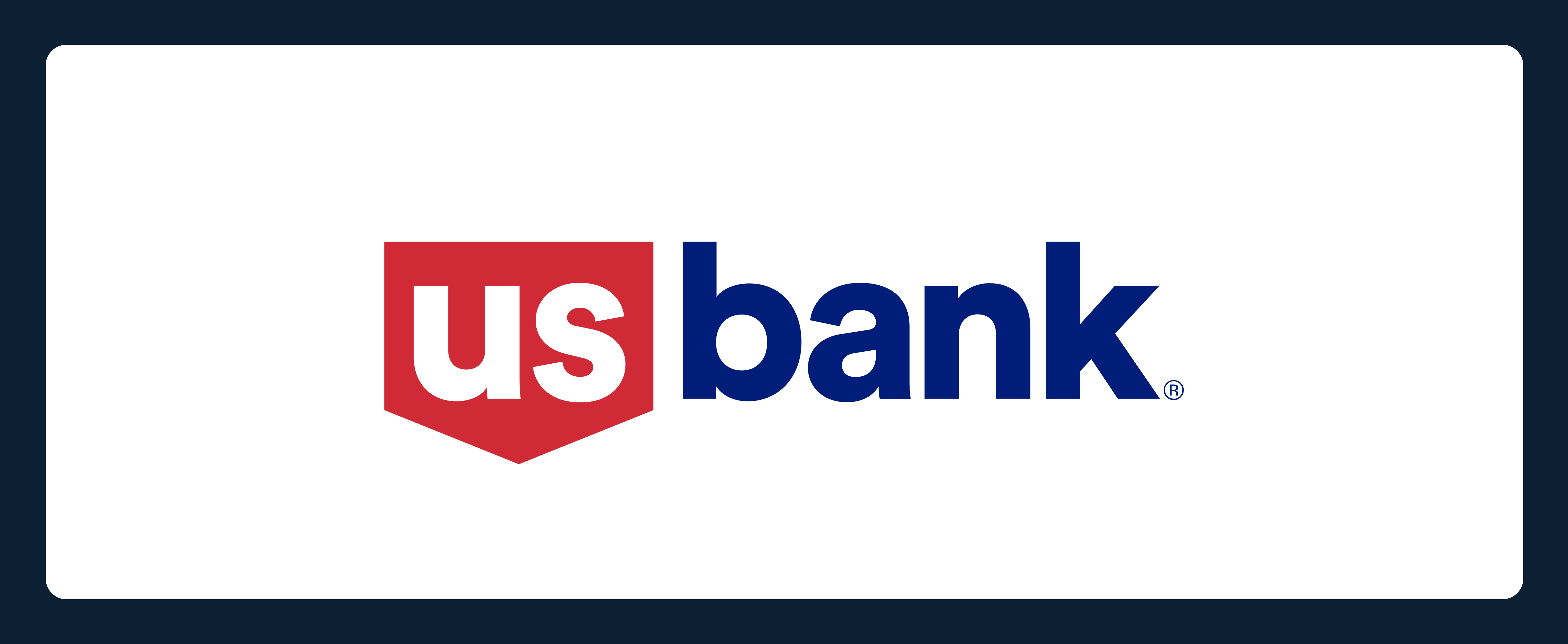 Logo of "us bank" with "us" in white letters inside a red shield and "bank" in blue lowercase letters on a white background.