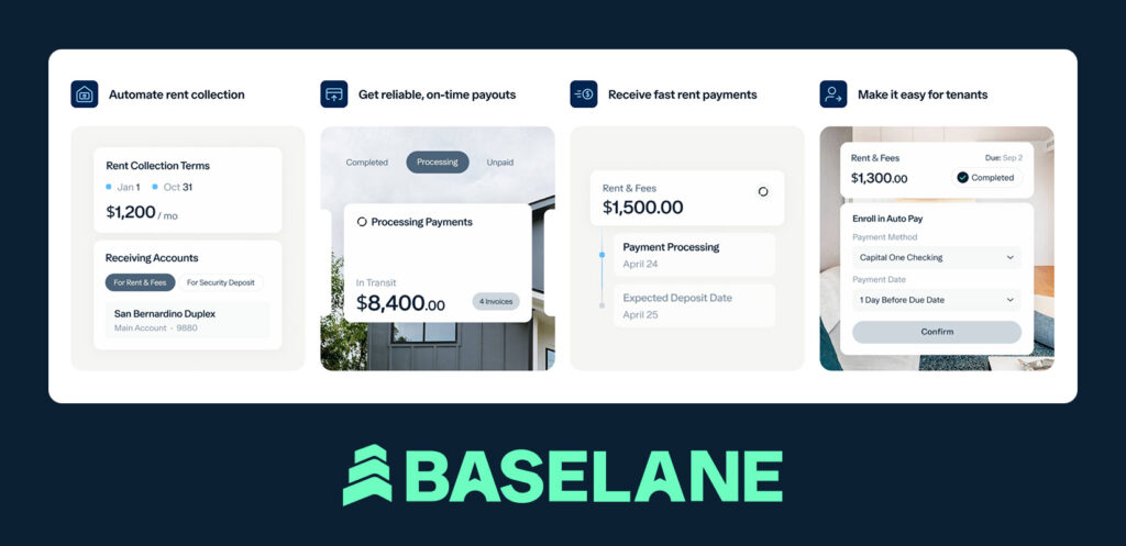 a graphic showing Baselane’s features including rent collection.