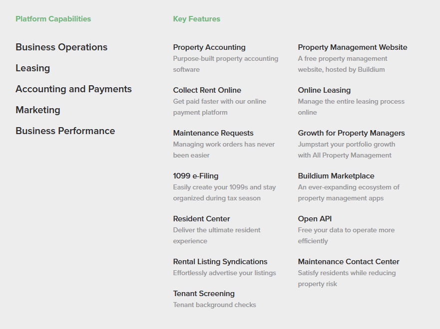 key features for buildium