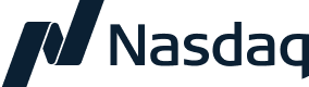 The image shows the Nasdaq logo, which features a stylized "N" symbol next to the word "Nasdaq" written in dark blue text. The "N" symbol consists of multiple intersecting lines creating a dynamic, modern design.