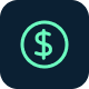 A dollar sign inside a circle, displayed on a dark background. The symbol is in a light green color.