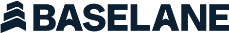 Logo of "Baselane" with stylized text in dark blue and a geometric design on the left resembling stacked lines or chevrons.