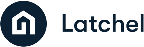 Logo of Latchel. A navy blue circle with a white house icon inside is on the left, followed by the word "Latchel" in navy blue text on the right.