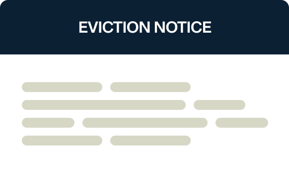 Graphic of an eviction notice. The header reads "Eviction Notice" in bold white letters on a dark blue background. Below, there are blurred lines representing text, set on a white background.