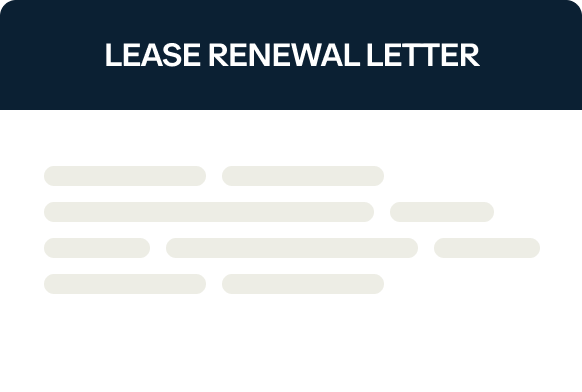 An illustration of a lease renewal letter. The top section has a dark blue header with white text reading "Lease Renewal Letter." Below, there are grey lines indicating placeholder text for the letter's content.