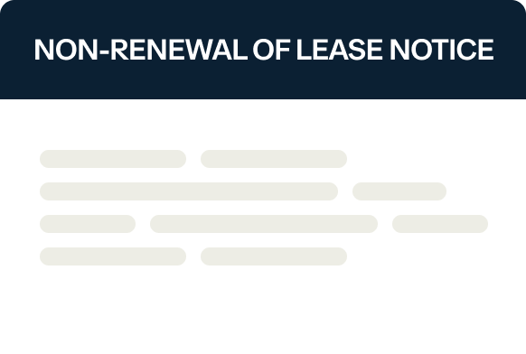 A graphic of a lease document titled "Non-Renewal of Lease Notice," with horizontal lines representing text beneath the title.
