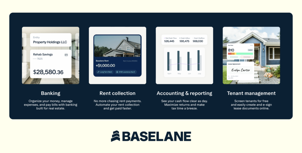 A screenshot of Baselane software, alluding to the topic of the best free property management software.