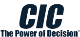 Logo with the letters "CIC" in bold, dark blue font above the tagline "The Power of Decision" in smaller dark blue text.