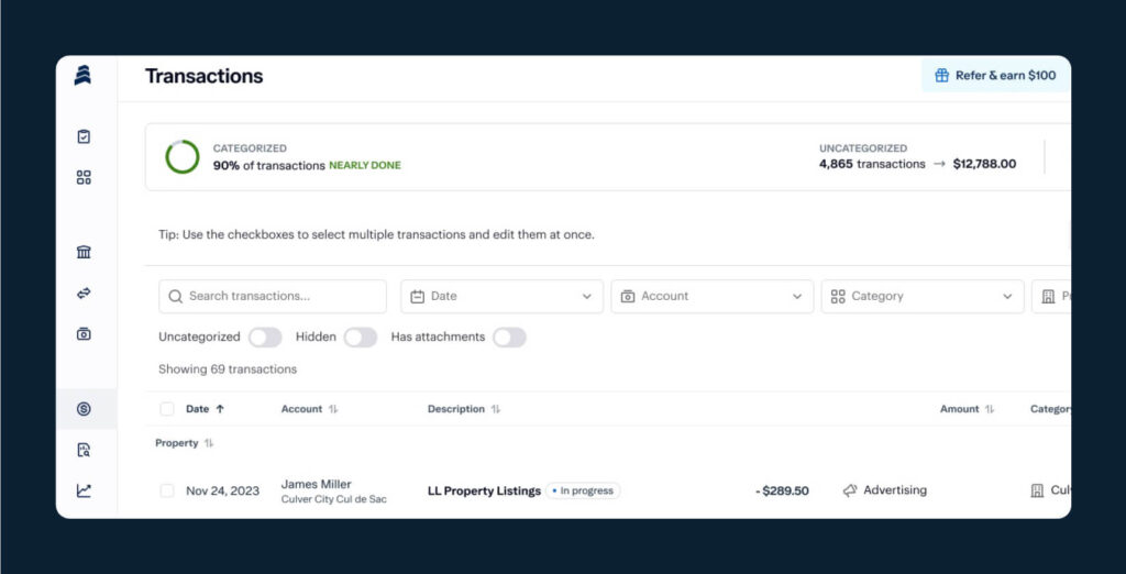 Baselane banking provides precise transaction data